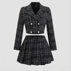 チェック柄 ツイード セットアップ 黒 スカートのみ