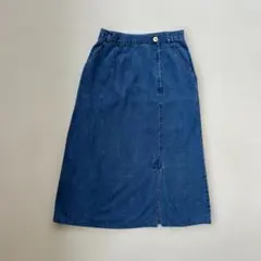 SIMPLE LIFE テンセル混 デニムスカート ネイビー ミモレ丈のサムネイル