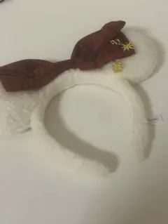 耳付きカチューシャ チェック柄リボン付き