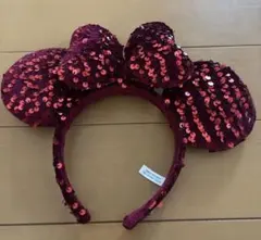 ディズニー ミニー スパンコール カチューシャ レッド ベロア