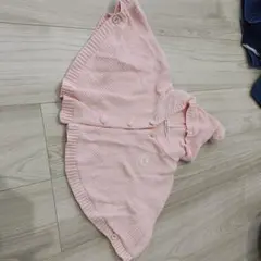 ピンクニットフードポンチョ