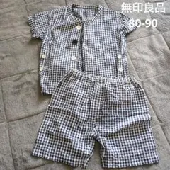 無印良品　サッカー生地　半袖前開きパジャマ　80-90