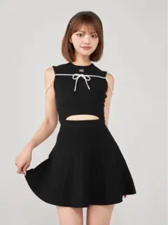 ダーリッチ ウエストオープンストリングニットミニワンピース