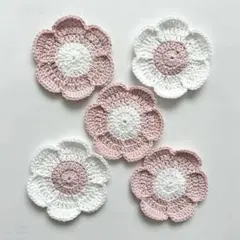 ハンドメイド　コースター　ドイリー　編み物　花　5枚セット　ピンク