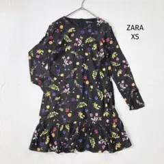 ザラ　ZARA ワンピース【XS】膝上丈 ブラック 黒 フレア 長袖