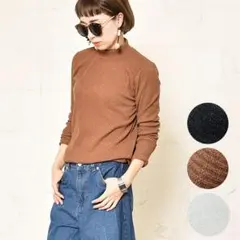 ★着まわし抜群★薄手シンプルボトルネックリブニットソー