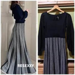 RESEXXY 配色ニットフレアワンピース ブラック