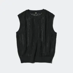ユニクロ メッシュクルーネックショートセーター/ノースリーブ M ブラックのサムネイル