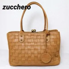 希少良品☆zucchero がま口 本革 イントレチャート ハンドバッグ トート