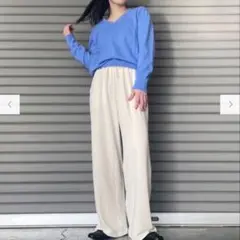 ユニクロ ウォッシャブル 綿100% Vネックニット L ブルー 薄手 春