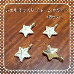 マリン ぷっくり ヒトデ シェル  チャーム パーツ 4個セット【ホワイト】