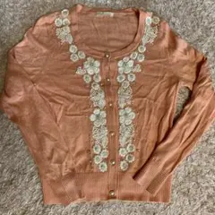 アベニールエトワール ピンク ビジューカーディガン 36 エムプルミエ