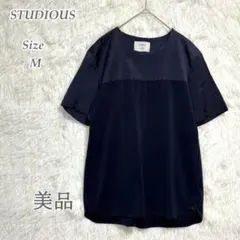 STUDIOUS 切替デザイン 半袖ブラウス ネイビー 日本製 レディース Mのサムネイル
