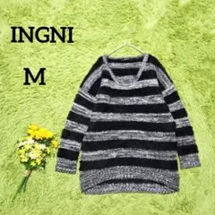 【イング】ボーダーニット　M　グレー×ブラック　ふわもこ　ゆったり　ゆるダボ