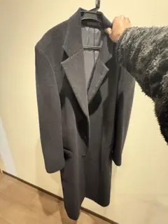 ダークグレー チェスターコート ウール混合