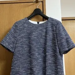 レリアン　ネイビー ツイード 半袖 膝丈ワンピース　サイズ9のサムネイル