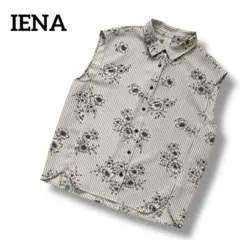 IENA　イエナ　ストライプフラワーノースリーブシャツブラウス　ベージュ