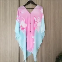 着るストール 花柄 シフォン ボタン付き ストール ショール ポンチョのサムネイル