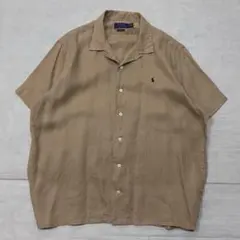 美品 23SS ポロラルフローレン リネン オープンカラーシャツ ベージュ