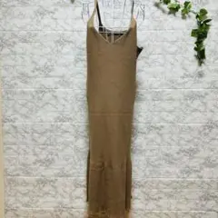 【d42】【ローリーズファーム】ブラウン キャミワンピース ロングニット 【F】