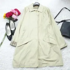 G3310*DAKS ダックス☆ハウスチェック柄☆ステンカラーコート☆ベージュ