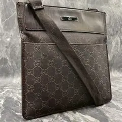 【良品】GUCCI グッチ　ショルダーバッグ　キャンバス　レザー　ブラウン