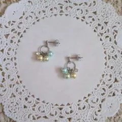 ✿006✿ パステルカラーパール風×リングパーツ　ピアス／イヤリング