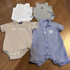 男の子80サイズロンパース肌着まとめ売り恐竜チャンピオンライオンストライプシャツ