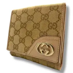 美品 GUCCI グッチ 二つ折り財布 キャンバス レザー GGスプリーム