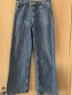 H&M ワイドレッグ デニム パール付き キッズ 150 (11-12Y) 美品