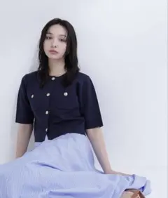 エンブレムボタンニットジャケット半袖　NATURAL BEAUTY BASICのサムネイル