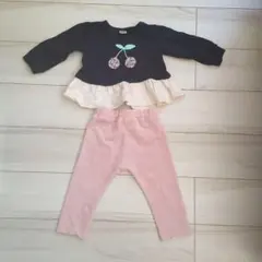 【上下セット】トレーナー　パンツ　ベロア　さくらんぼ　90㎝