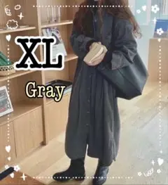 デニム風　シャツ　ワンピース 前開き 長袖 ロング ワンピース シャツワンピ