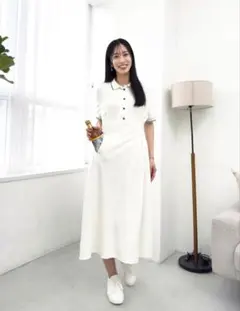 CINEMATIQ 元鈴木さん リアルフリーポロワンピ フリーロング ホワイト