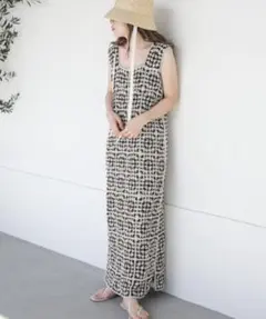 Bab クロシェロングワンピース　ブラック