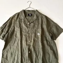 【大人気】STUSSY リネン オープンカラーシャツ 半袖 開襟 カーキ Lのサムネイル