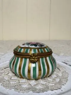 リモージュボックス 小物入れ 陶器 花柄 ストライプ フランスアンティーク