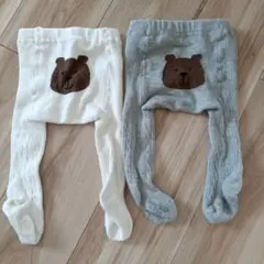 BabyGap ベビータイツ 2枚セット ホワイト グレー クマ刺繍