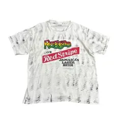 プリントTシャツ　レゲエ　レッドストライプ　古着　ホワイト　XL 8Sb
