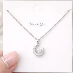 ダンシングネックレス　揺れる　月　ダンシングストーン　シルバー　星　一粒