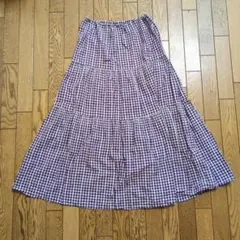 無印良品 パープルホワイトギンガムチェックフレアスカート