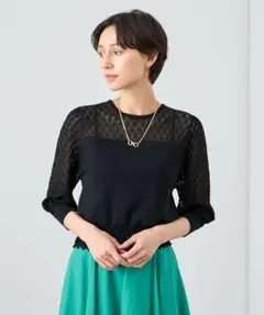 24SS♡ANAYI レーシー切替プルオーバー 38 現行品 ストレッチ