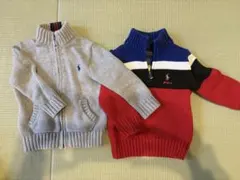 グレーと赤のセーター2点セット　双子　おそろい　ペア