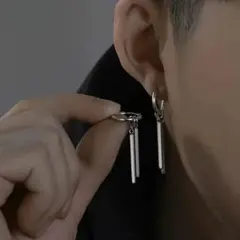 ダブルスティック　フープピアス　シルバー　両耳