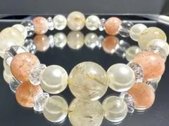ゴールドルチルクォーツ マイカサンストーン 淡水パール 水晶天然石ブレスレット