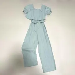 パフスリーブ フリルトリム ベルト ジャンプスーツ ライトグリーン 120