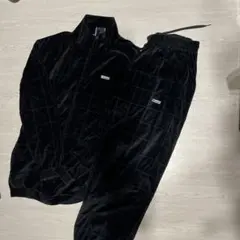 【極美品/2X】KNOCKOUT ノックアウトベロアセットアップ 格子柄 黒