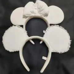 ディズニー カチューシャ 白 デニム リボン ミッキー ミニー ホワイトデニム