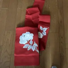 最終値下げ！名古屋帯 赤地 白い花模様