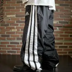 90s old adidas バギーナイロントラックパンツ 極太サイドライン 黒